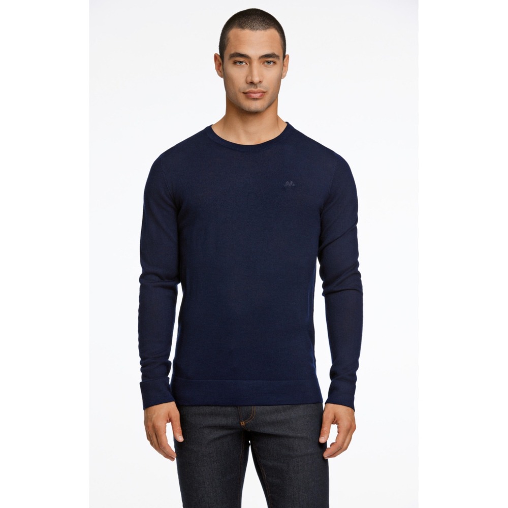 Lindbergh Men Merino Wool Slim Fit Crew Neck XL Pullover Blue Sweater All Season